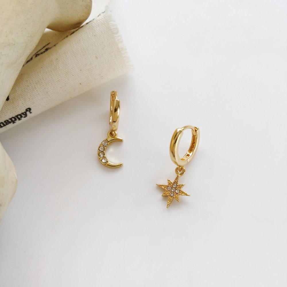 💕Last One Moon Star Rhinestone Hugges Earrings - Picture 4 of 9